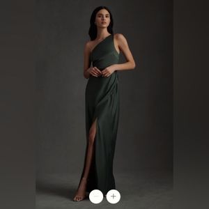 BHLDN One Shoulder Dark Green Dress